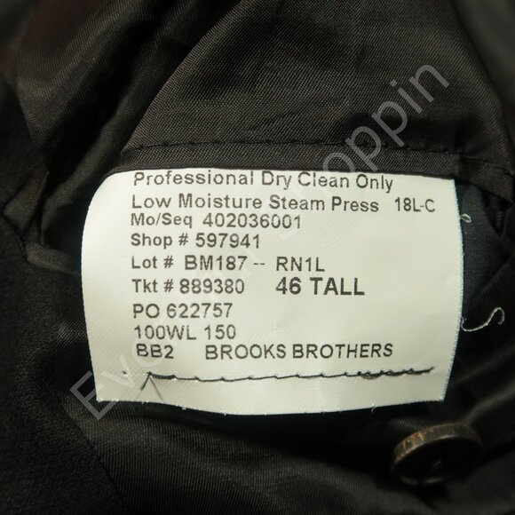 Brooks Brothers Suit Mens 46 Tall Black Flannel Wool Half Lined Bespoke - Picture 7 of 15